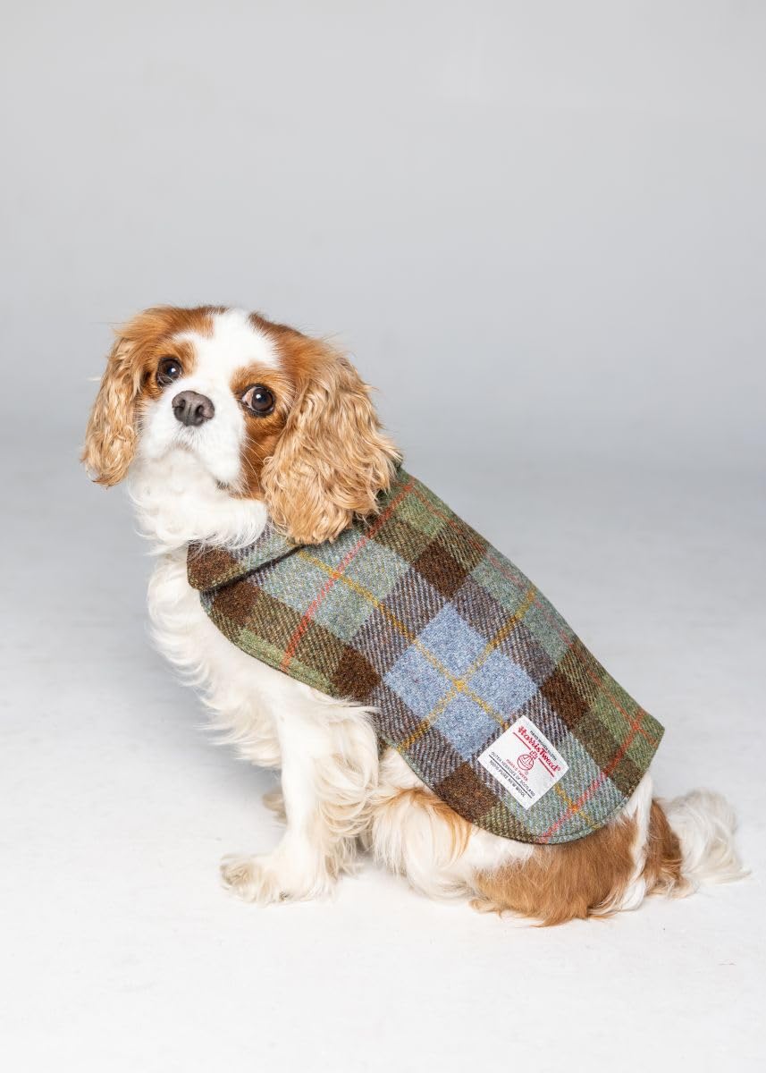 The Scotland Kilt Company Harris Tweed® Dog Coat in Green/Blue Macleod Check - Country Pet Stylish Winter Jacket - Comfortable Canine Outfit - Size 3