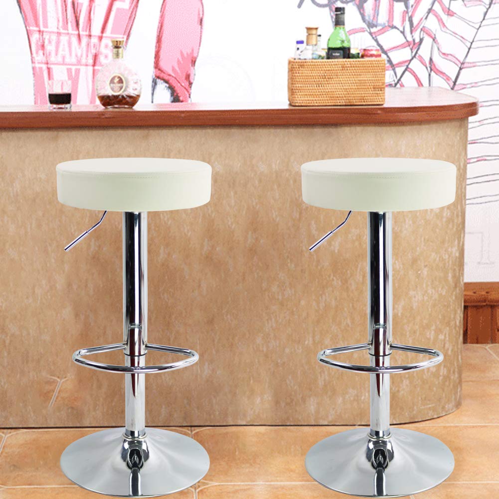 KKTONER Taburete de Bar Regulable en Altura Giratorio Taburete de Trabajo Taburete de Oficina Cuero PU Blanco