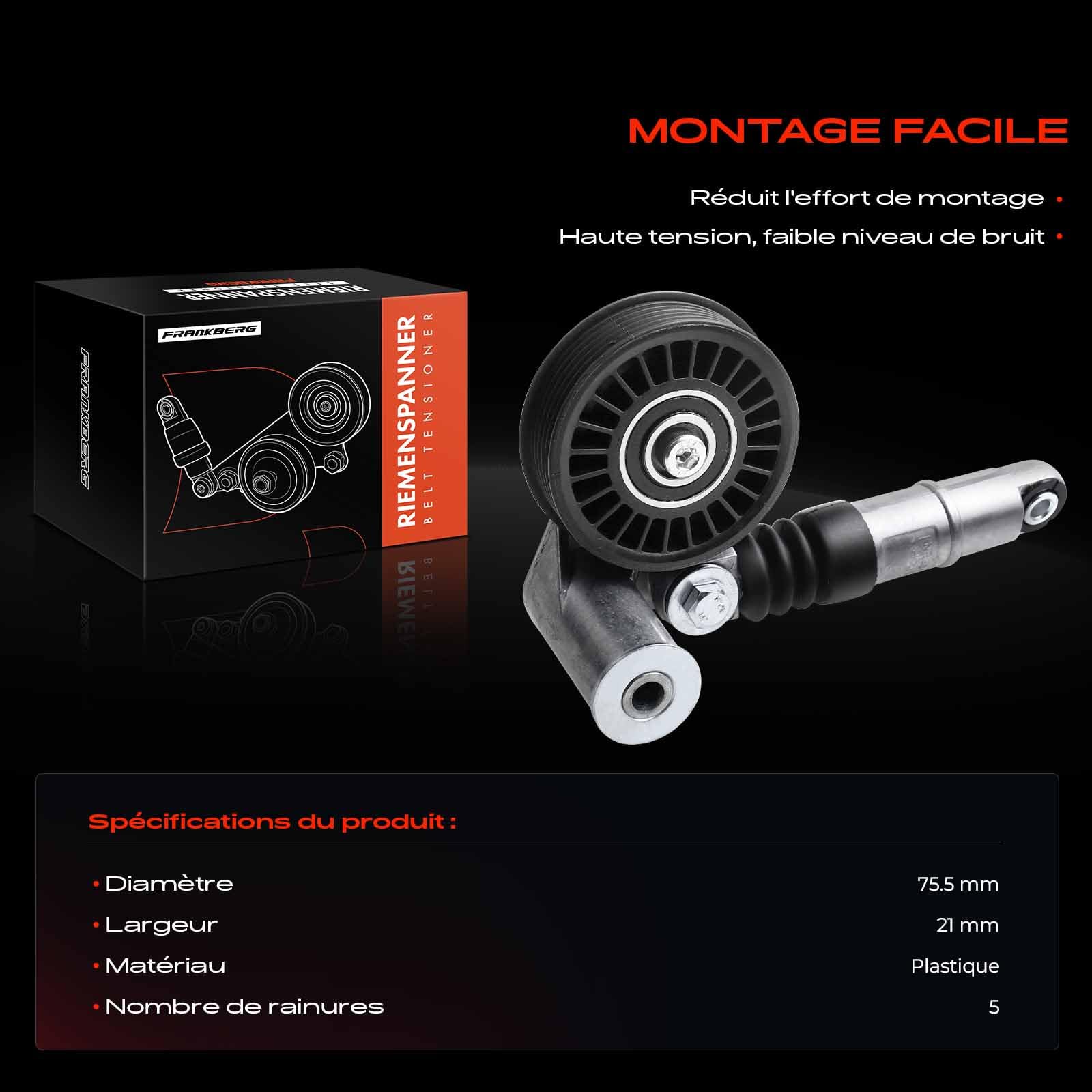 Frankberg Poulie de tension, tendeur de courroie, courroie trapézoïdale | Compatible avec: P.a.s.s.a.t Variant 3B5, Golf IV Variant 1J5, P.a.s.s.a.t Variant 3B6, P.a.s.s.a.t 3B3, A4 Avant 8D5