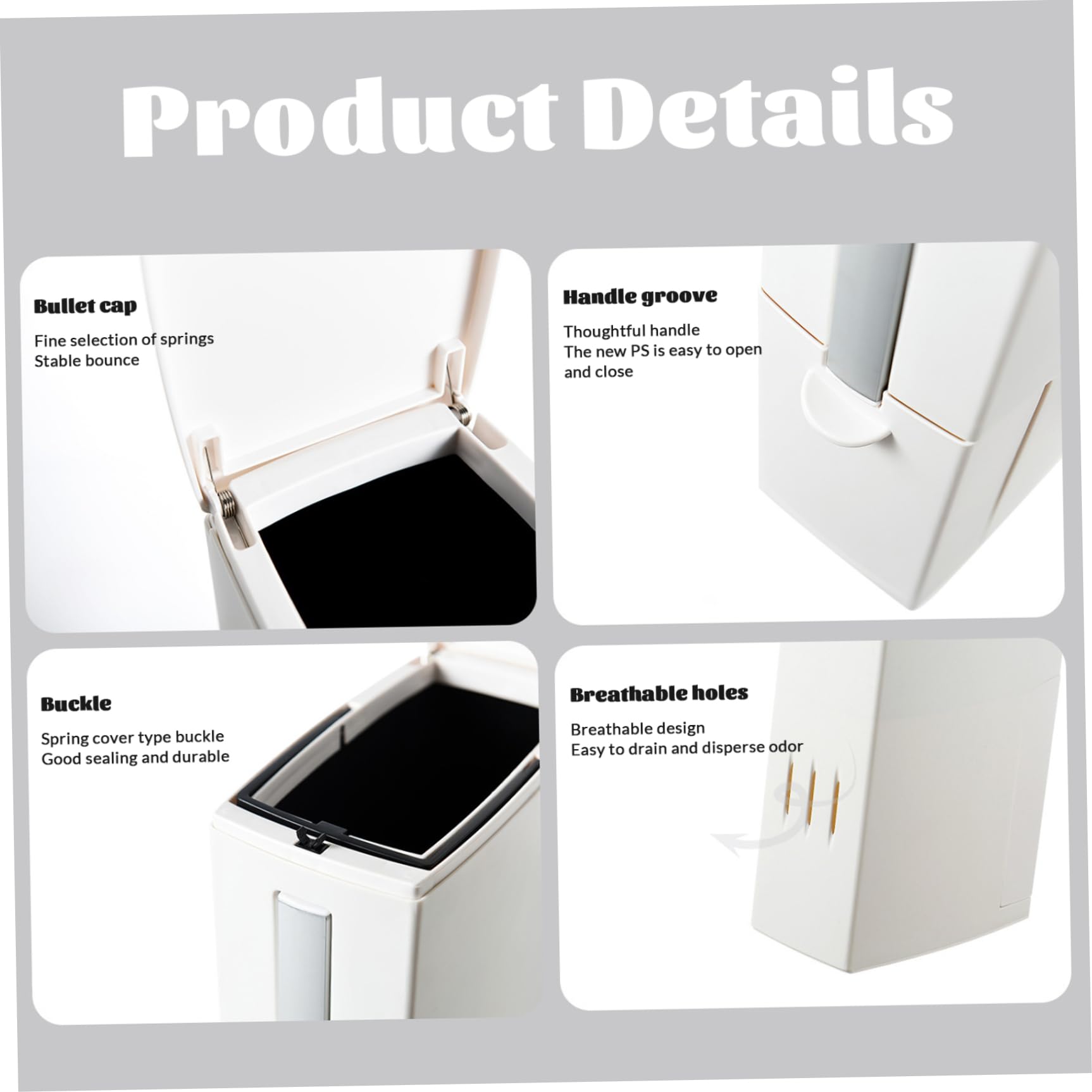 Schlanker weißer Badezimmer-Mülleimer mit WC-Bürstenhalter, platzsparend, rechteckiger Windeleimer für Zuhause, Küche und Badezimmer, Deckel zum Drücken zum Öffnen, 10,9 x 20,9 x 41,3 cm