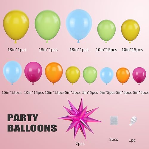 Miniatura 2 de Arco de globos de color verde, azul, amarillo y naranja, guirnalda de globos de arcoíris con globos de látex rosa, rojo, amarillo, naranja, azul,