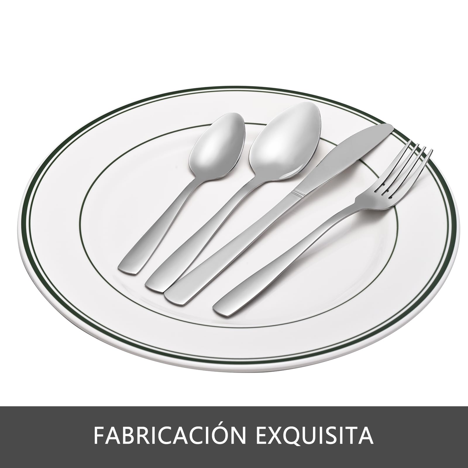 Juego de Cubiertos de Acero Inoxidable de 16 piezas -Otto Koning Hannover- pulido brillante. Cubertería para 4 personas. Set con Cuchara Cuchillo y Tenedor, Diseño Sencillo. Apto para lavavajillas