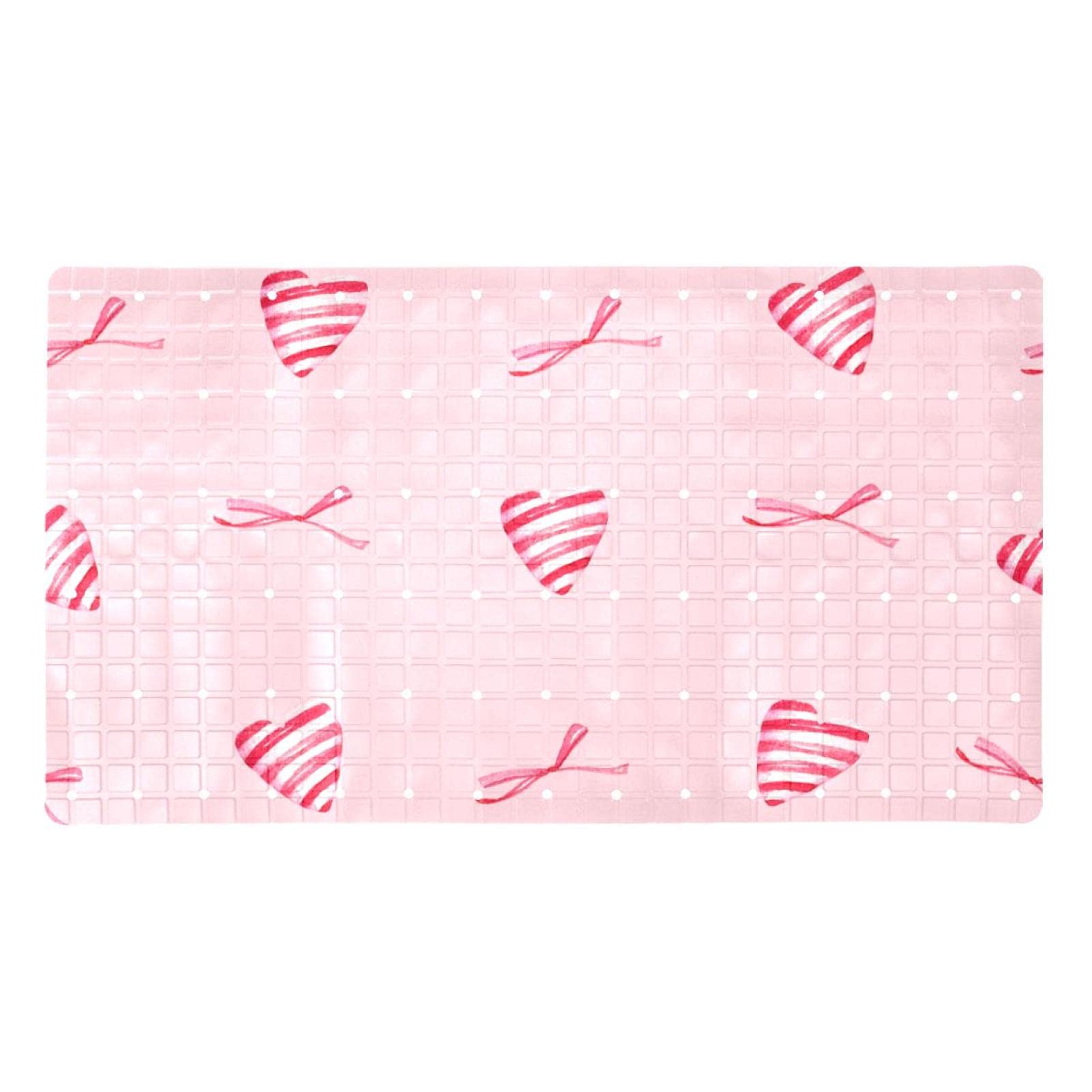 Alfombrilla de baño antideslizante rosa con diseño de corazones y ventosas