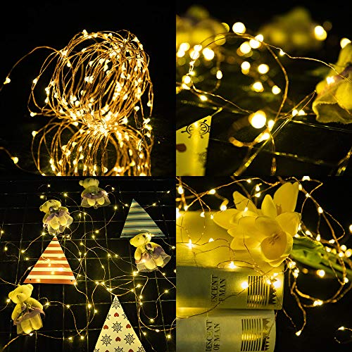 Coniwinli Solar Fairy String Lights,100 LED Copper Wire,Star Twinkle,Warm White 8 Modes Waterproof,Suitable for Indoor and Outdoor Decoration (33FT, Warm White)