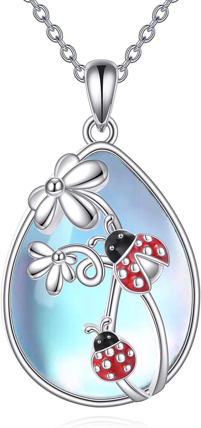Panda/Bunny/Ladybug Necklace Sterling Silver Moonstone Animal Pendant for Women Jewelry Birthday Gifts