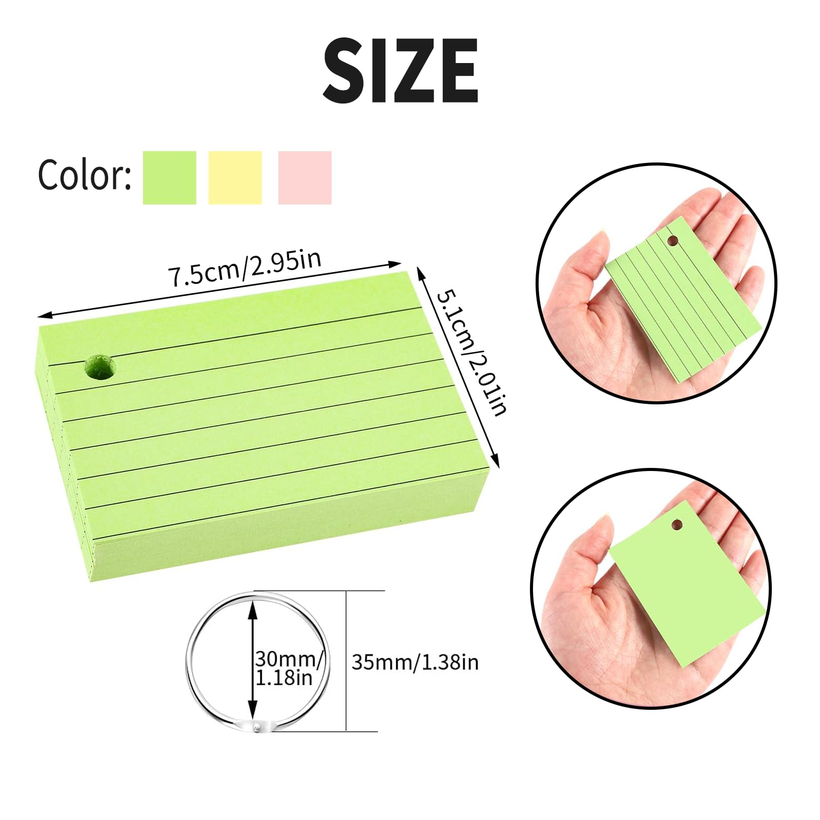 1000 pcs Flash Card Cartoncini A8, 10 Colori Cartoncini Colorati, Flashcards con Anelli Rilegatura per Scuola, Ufficio, Casa - Giochi e Prodotti per l'Età Evolutiva