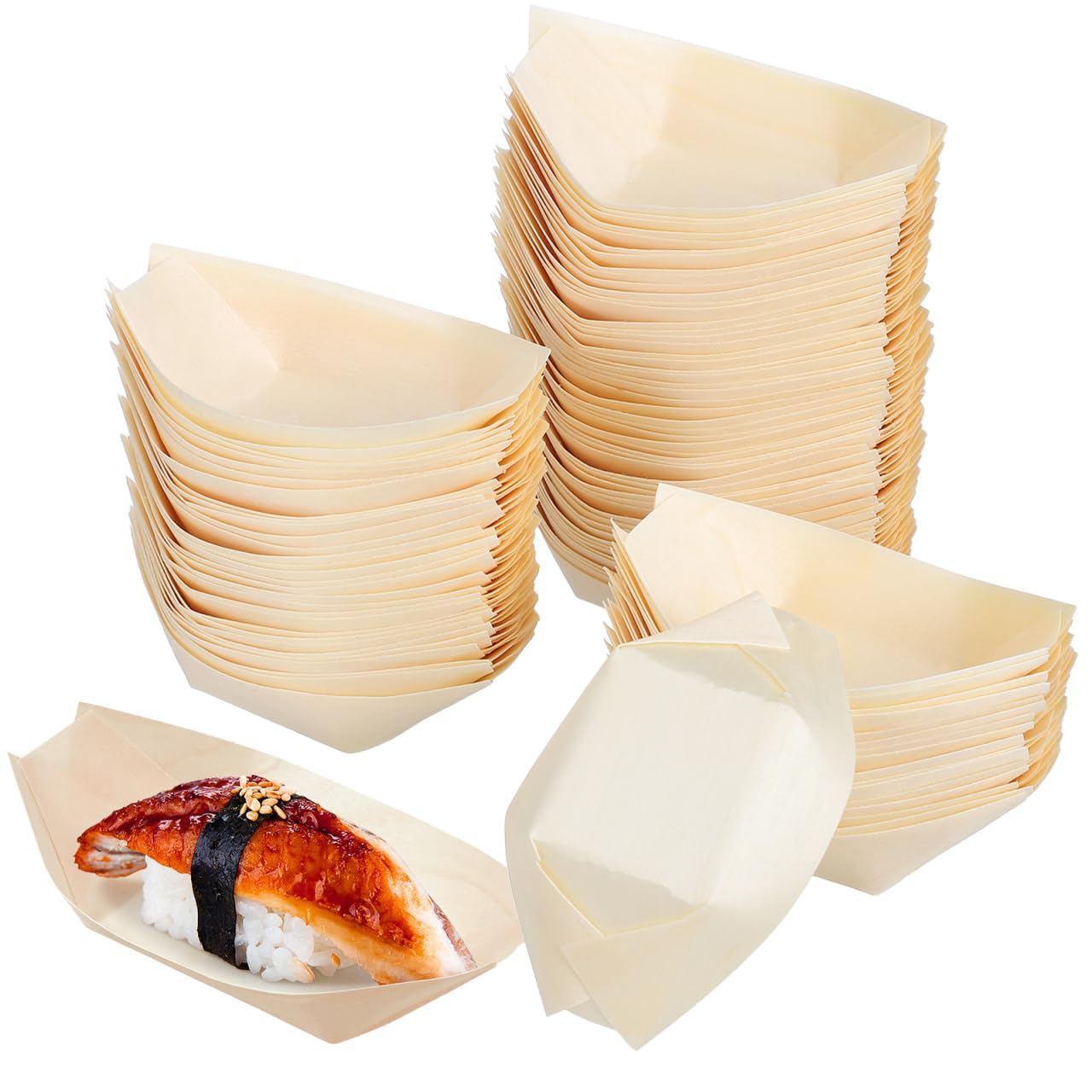 Barquettes jetables en bois de bambou HEMOTON rigides et étanches pour apéritifs 100 pièces