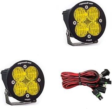 Baja Designs Squadron-R Pro LED Light Pods Pair for Jeeps, Off Road 4x4, Trucks, UTV - 2 PCS LED with Wiring Harness Wide Cornering; Amber