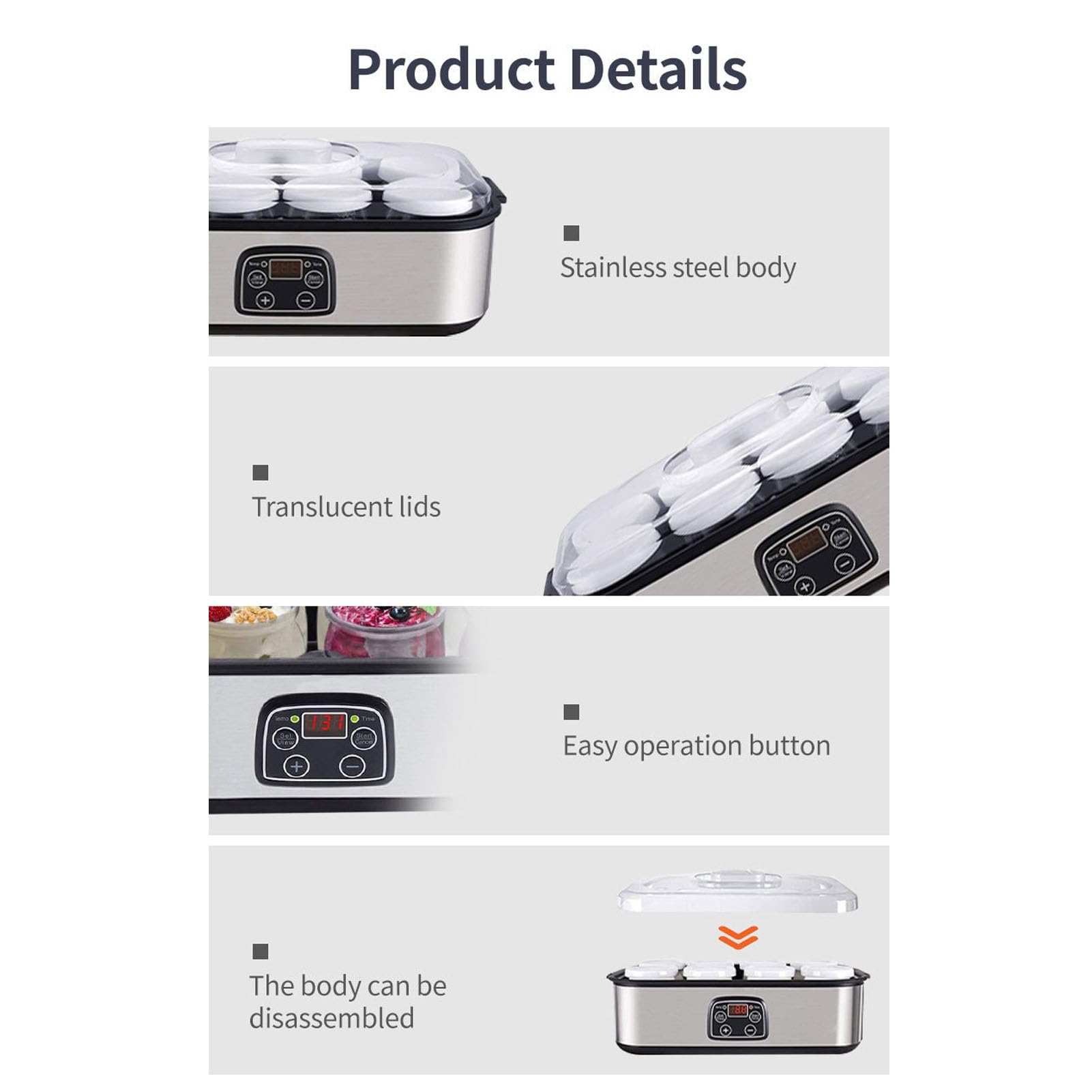 Fabater Yogurtera digital automática con 8 frascos de 48 oz (6 oz cada), pantalla LCD con control de temperatura constante, diseño de acero inoxidable para (EU enchufe 220V)