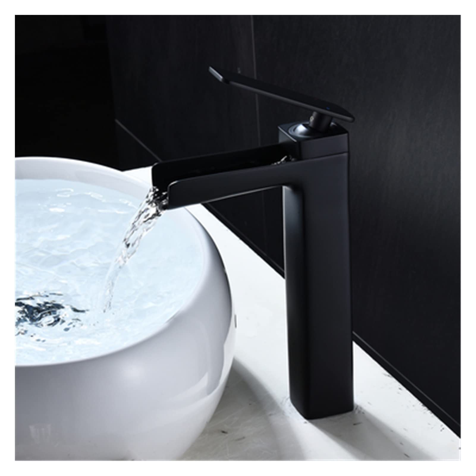 Cudtapi Black Tall Bathroom Faucet Black Gold Basin Faucet Bathroom Mixer Tap White Hot Cold Waterfall(Black Tall)