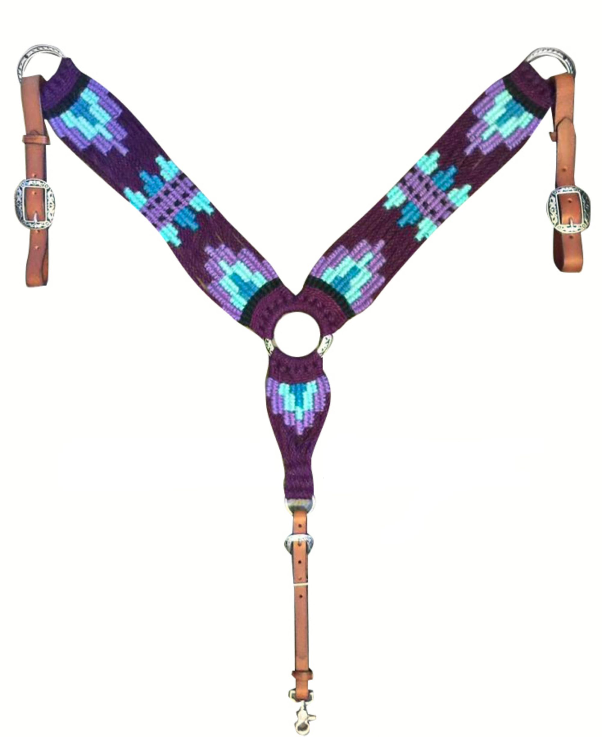 Collare da Petto in Mohair per Cavallo Western Cheval's International, Accessorio Equestre in Lana e Pelle, Regolabile, Nero e Viola, Cob