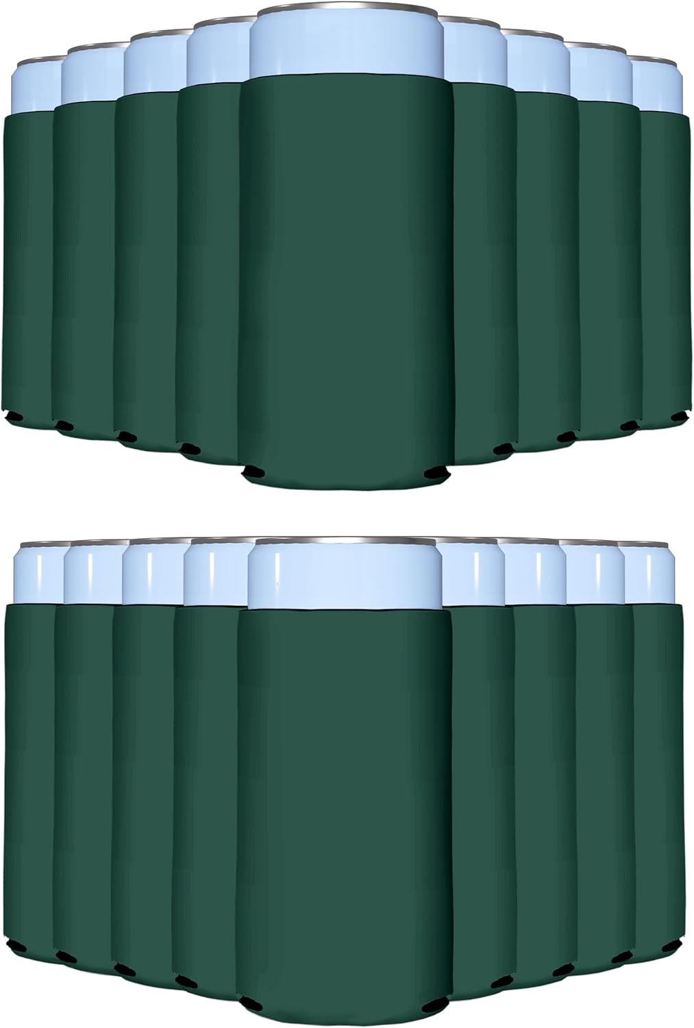 PartyPrints 25 Pack Hunter Green Blank Slim Can Cooler Sleeves | Plain Seltzer Customizable Bulk Coolers for Beer Bottles & 12oz Tall Cans | Skinny Collapsible Drink Insulated Sleeve