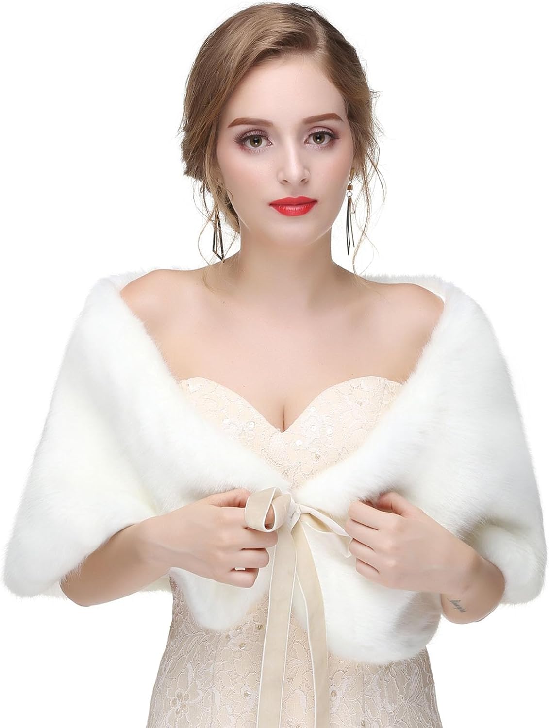 Olbye Women's Faux Fur Wraps Wedding Fur Shawls Sleeveless 1920 Faux Fur Stole for Women and Girls Fur Capelet Mink Shawl - Image 7
