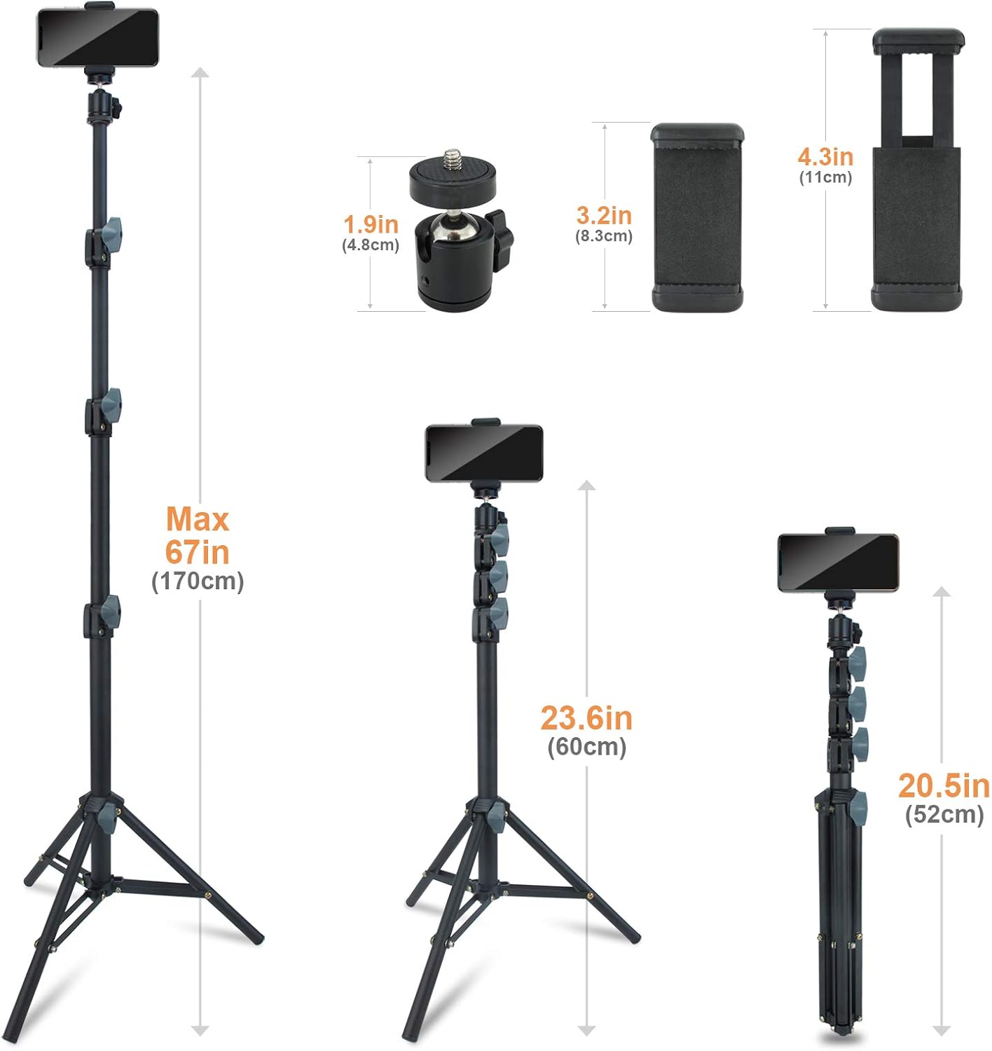 Selfie Stick & Tripod LINCO Lincostore Lightweight Portable All-in-One Phone Tripod Professional Heavy Duty with Bluetooth Wireless Remote for Apple & Android, Skidproof Feet, Extends to 60" CP002B