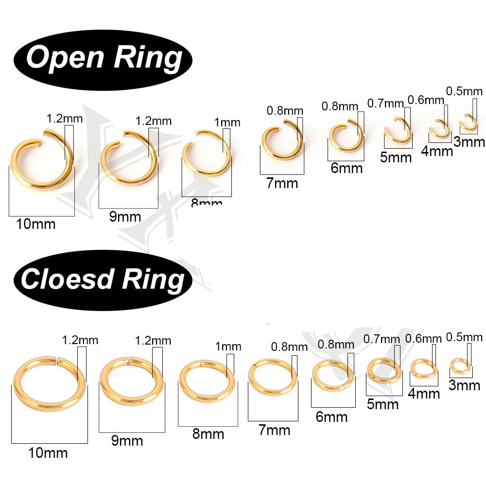 Lot de 2 000 anneaux ouverts en acier inoxydable de 0,5 x 3 mm pour la fabrication de bijoux, colliers, bracelets, boucles d'oreilles, porte-clés, fermoir, loisirs créatifs (11673