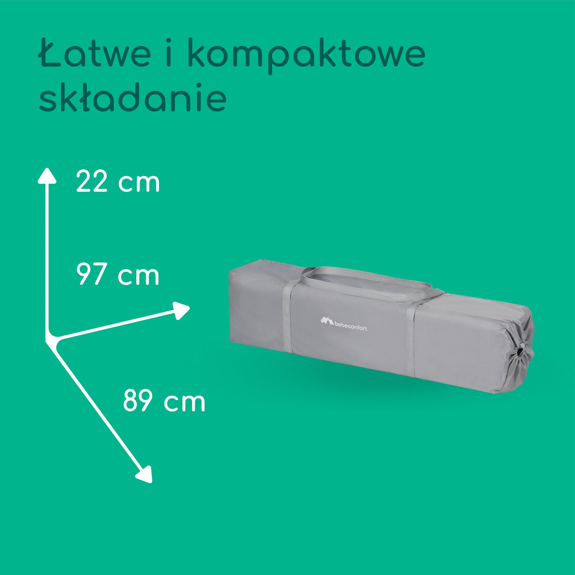 Bebeconfort Adonis, łóżeczko turystyczne 2 w 1, 0–3 lata (15 kg), kompaktowe składane łóżko, wejście z boku, duży miękki materac, torba do przenoszenia, łatwe składanie, stabilne, Mineral Gray