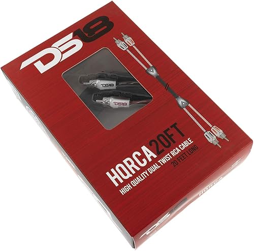 DS18 HQRCA-Cable de audio estéreo RCA de 20 pies, cable de doble giro para rechazo de ruido, 2 RCA macho a 2 RCA macho, enchufe de calidad de sonido