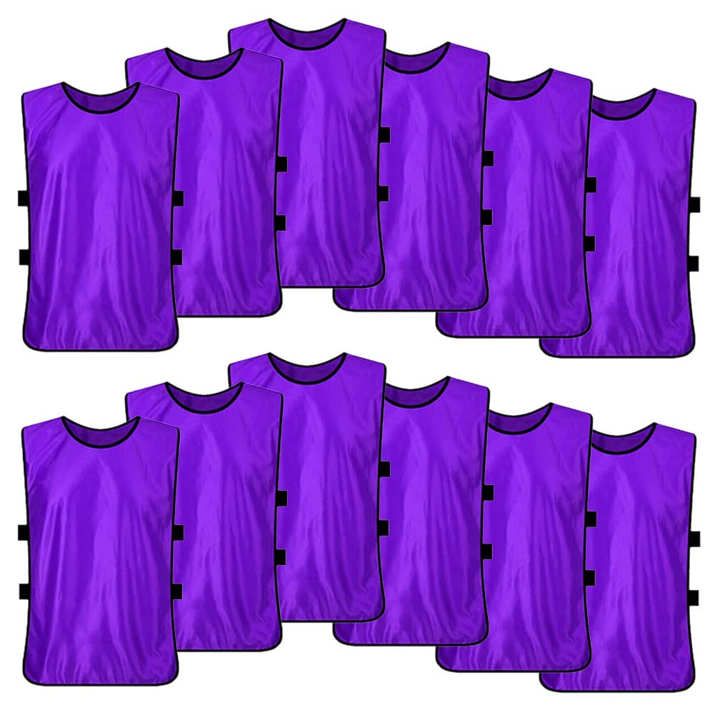 TopTie Soccer Pinnies Scrimmage Vests (12 Pack) Sports Jersey for Youth Adult-Purple-Adult
