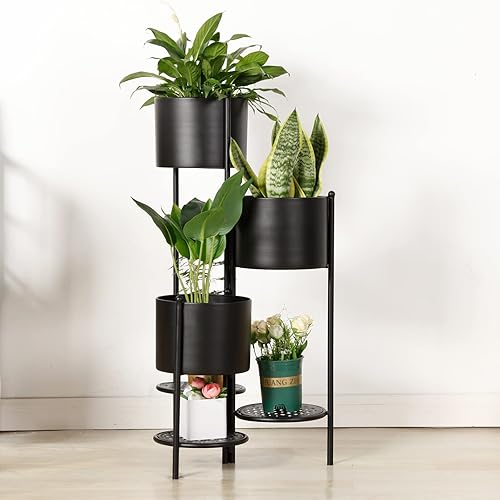 SSS Furniture Soporte esquinero de metal para plantas de interior, 6 niveles y 6 macetas para exteriores, estantes para sala de estar, estante de