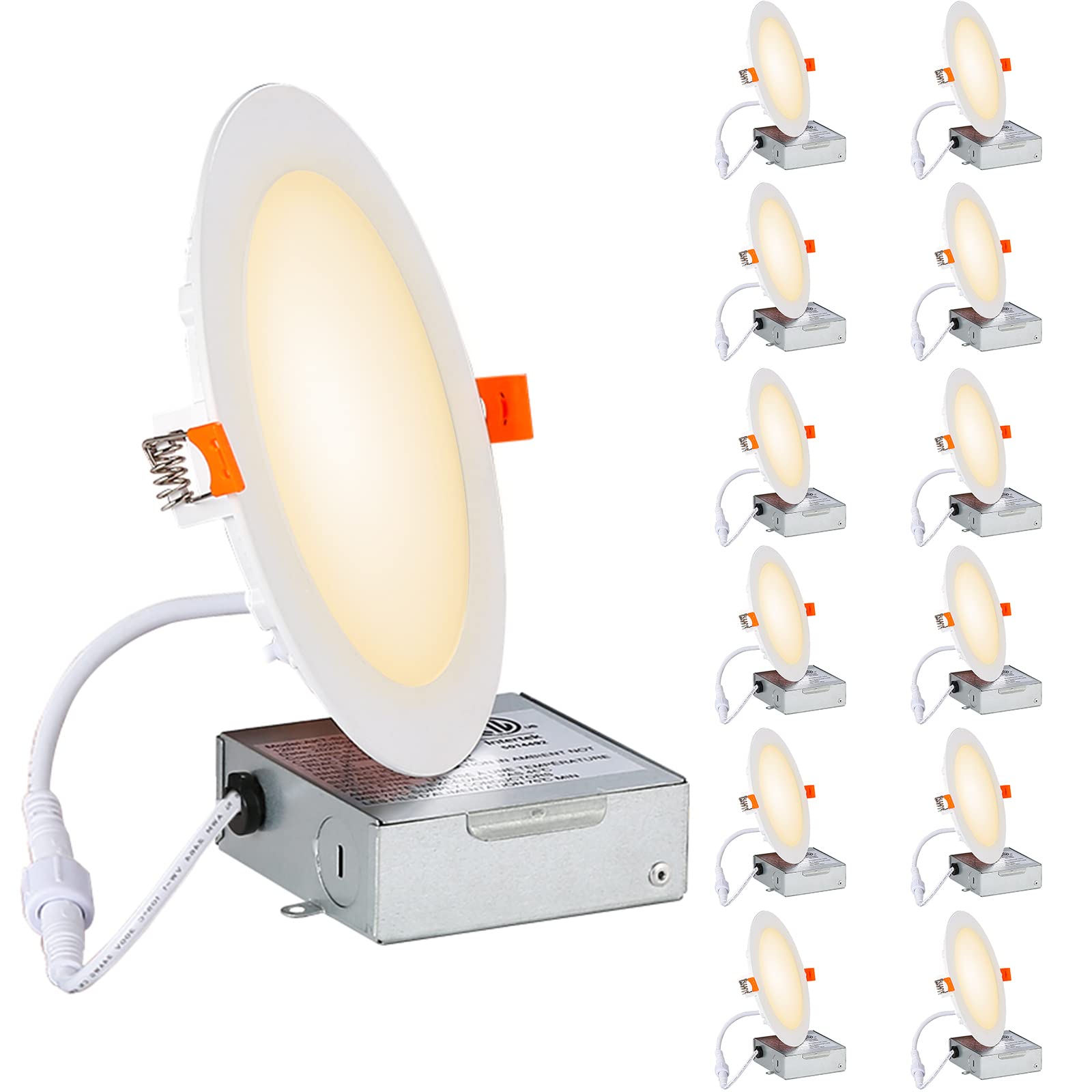 warmiplanet 12 Pack 6 Inch LED Recessed Ceiling Light with Junction Box, 2700 K Soft White, 12 W 110 W Eqv, Dimmable Downlight, Beam Angle 120，1150 LM Super Bright- ETL and Energy Star Certified …
