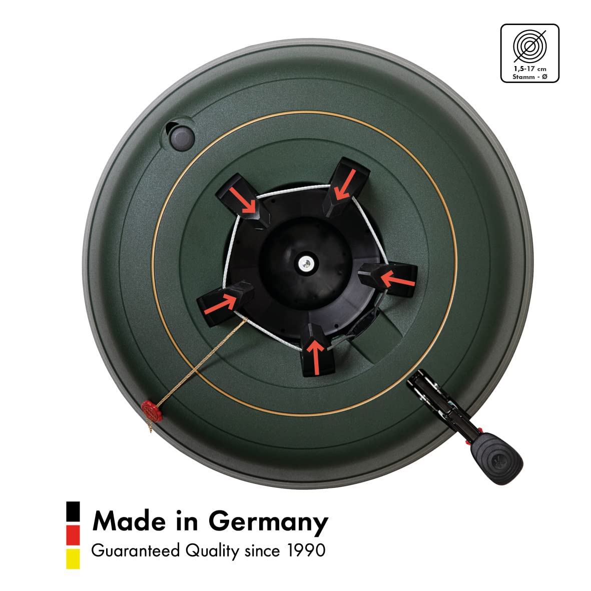 KRINNER® Ultra Grip XXL Christbaumständer Weihnachtsbaumständer inkl. Einseiltechnik Fußpedal mit Sicherungsglocke und 11,0 Liter Wassertank für Baumhöhe bis 4,0m Made IN Germany 94255, Grün (Matt)
