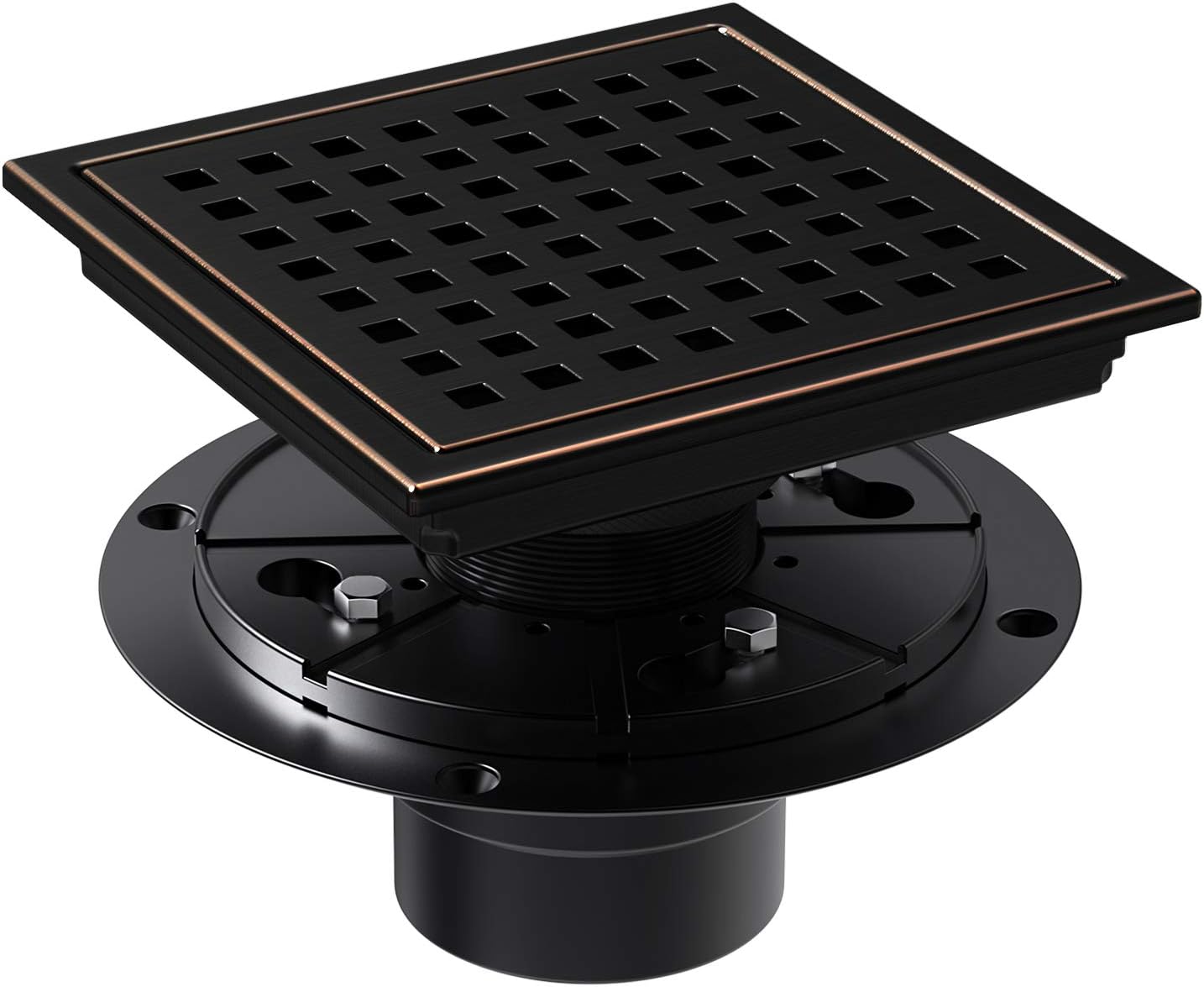 WEBANG 6 Inch Square Shower Floor Drain with Flange,Quadrato Pattern Grate Removable,Food-Grade SUS 304 Stainless Steel,Watermark&CUPC Certified,Oil Rubbed Bronze Oil Rubbed Bronze 6 inch