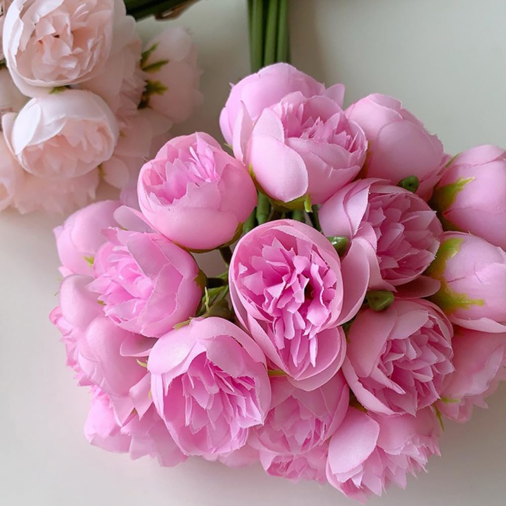 Flores artificiales con jarrón de flores de seda, ramo de peonías artificiales, flores artificiales para comedor, decoración del hogar, cocina, boda, fiesta, oficina, 2 ramo+jarrón, rosa claro