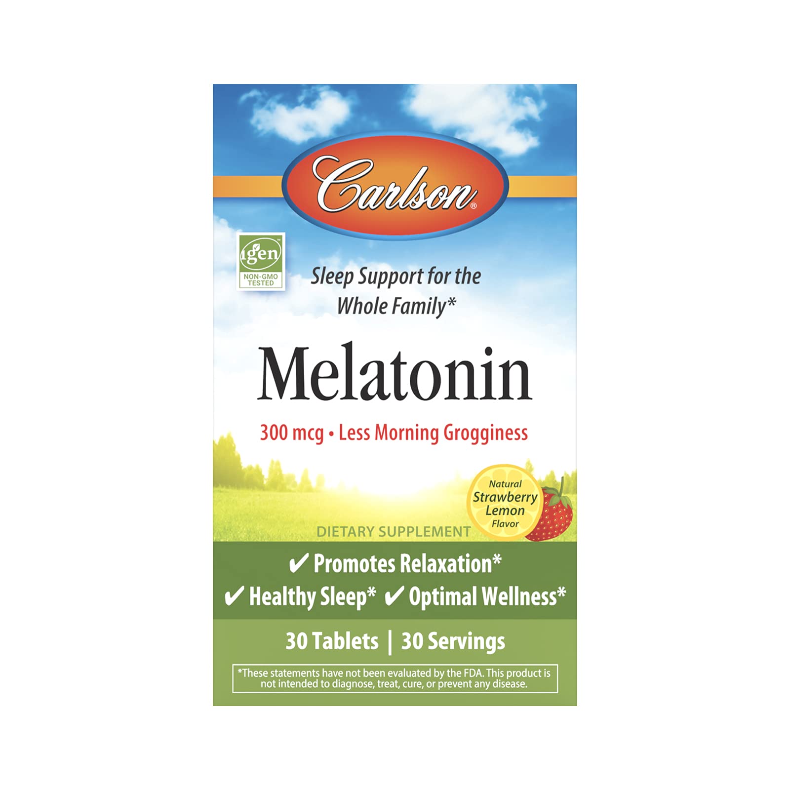 Carlson Melatonin, 300 mcg, Healthy Sleep, 30 Chewable Tablets