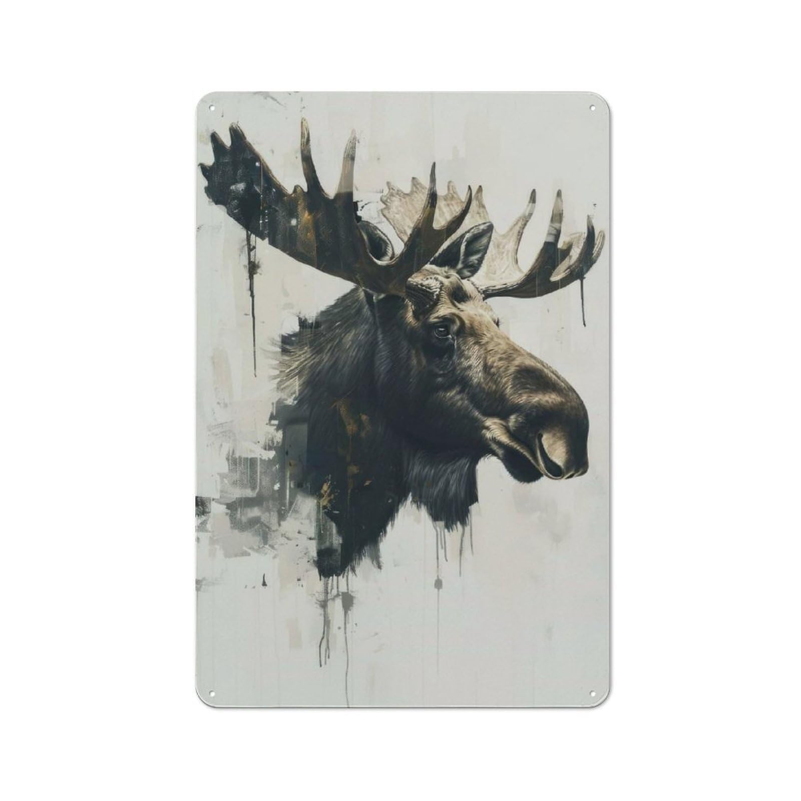 Junmoney Moose Watercolor Painting Retro-Style Tin Wall Plaque 30X20cm For Café Or Home Bar, New Home Wall Decor For Home Bar Enthusiasts