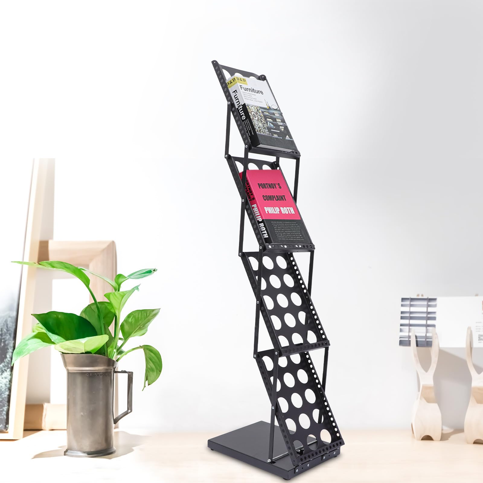 CANIGHT Expositor Plegable para Folletos A4 Multi-Capa Vertical Ventilado en Hierro Negro Adecuado para Exposiciones y Librerías