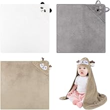 DGN 3 Piece Baby Bath Towel, 80 x 80 cm Super Absorbent Baby Bath Towel, Towels for Toddlers with Three Patterns, Baby Hooded Towel, Baby Bath Towel (White, Grey, Coffee)