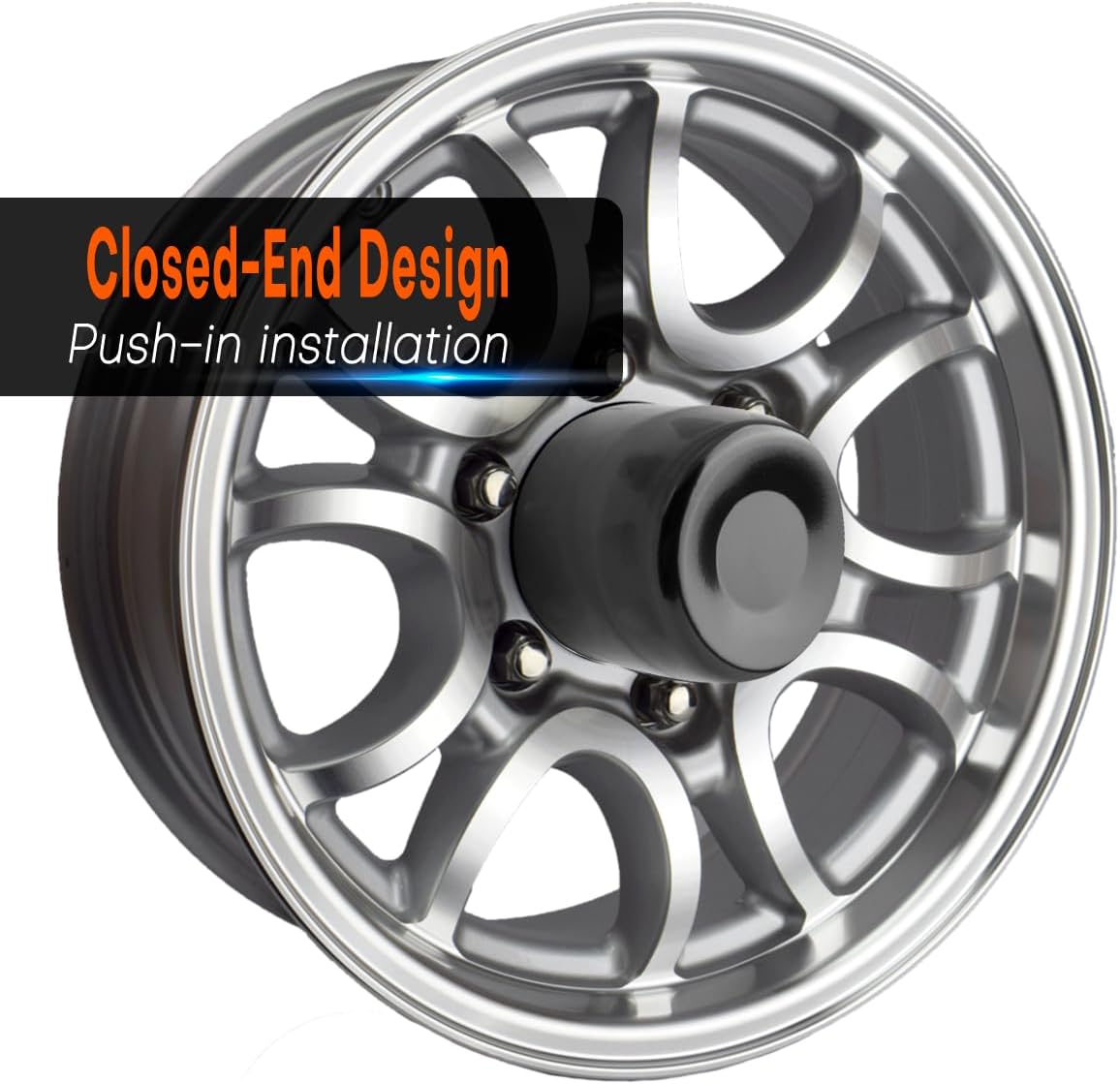 Stainless Steel 5.15inch Wheel Center Caps Hub Cap 130mm Fit 5.15" Bore Rims Truck Trailer RV SUV Matt Black Push Through Wheel Cover, 4Pcs
