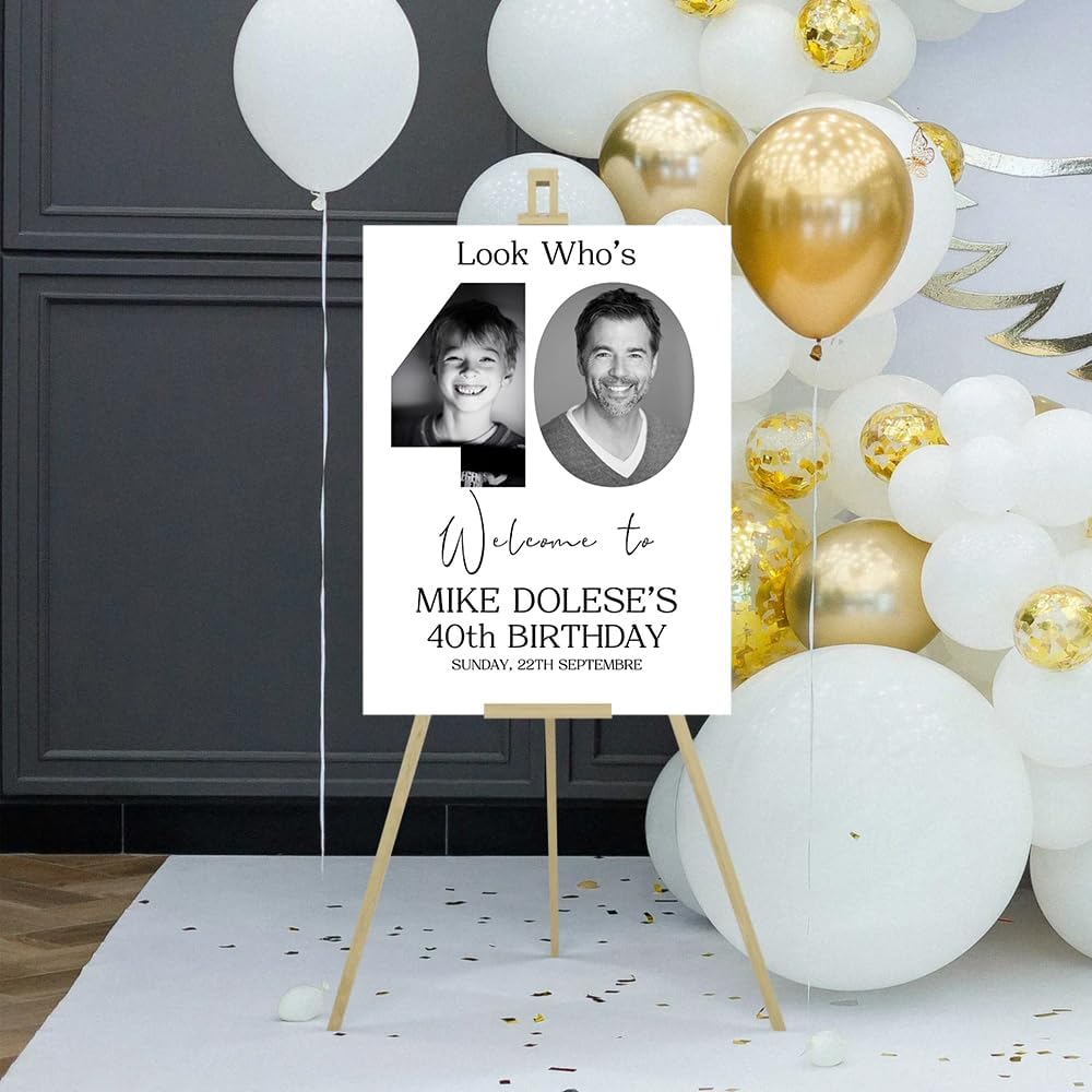 Male 40th Welcome Sign, Look Who's 40 Welcome Sign, 40th Poster with Photo, Modern 40th Welcome Sign, Birthday Welcome Poster, Birthday Yard Sign, Welcome To Birthday Party, Birthday Party Décor