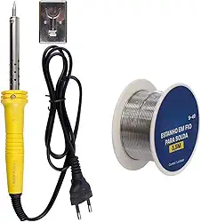 Conjunto Ferro De Solda 60W 127V Com Carretel De Estanho 2,5mm De 3,5 Métros E Suporte Premium