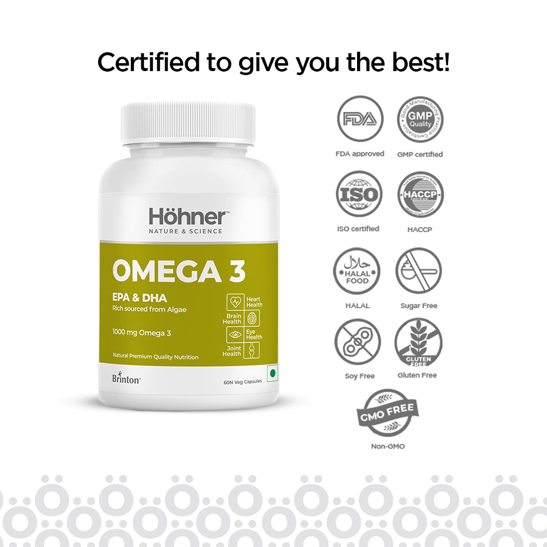 Höhner Omega 3 Veg, EPA and DHA Rich Sourced from Green Algae 1000mg