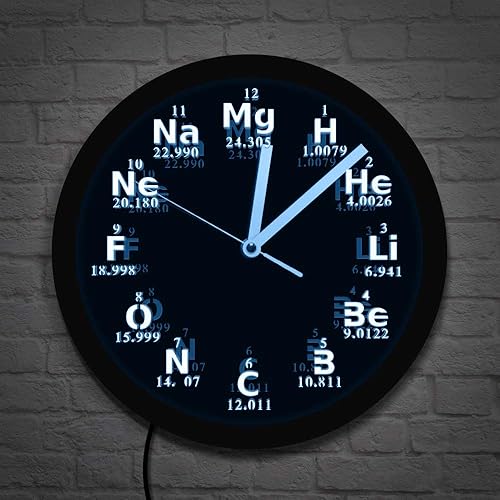 Miniatura 5 de The Geeky Days Elemento de mesa periódica Reloj de pared Ciencia Elementos químicos Iluminación LED Reloj de pared Química Ciencia Geeks y