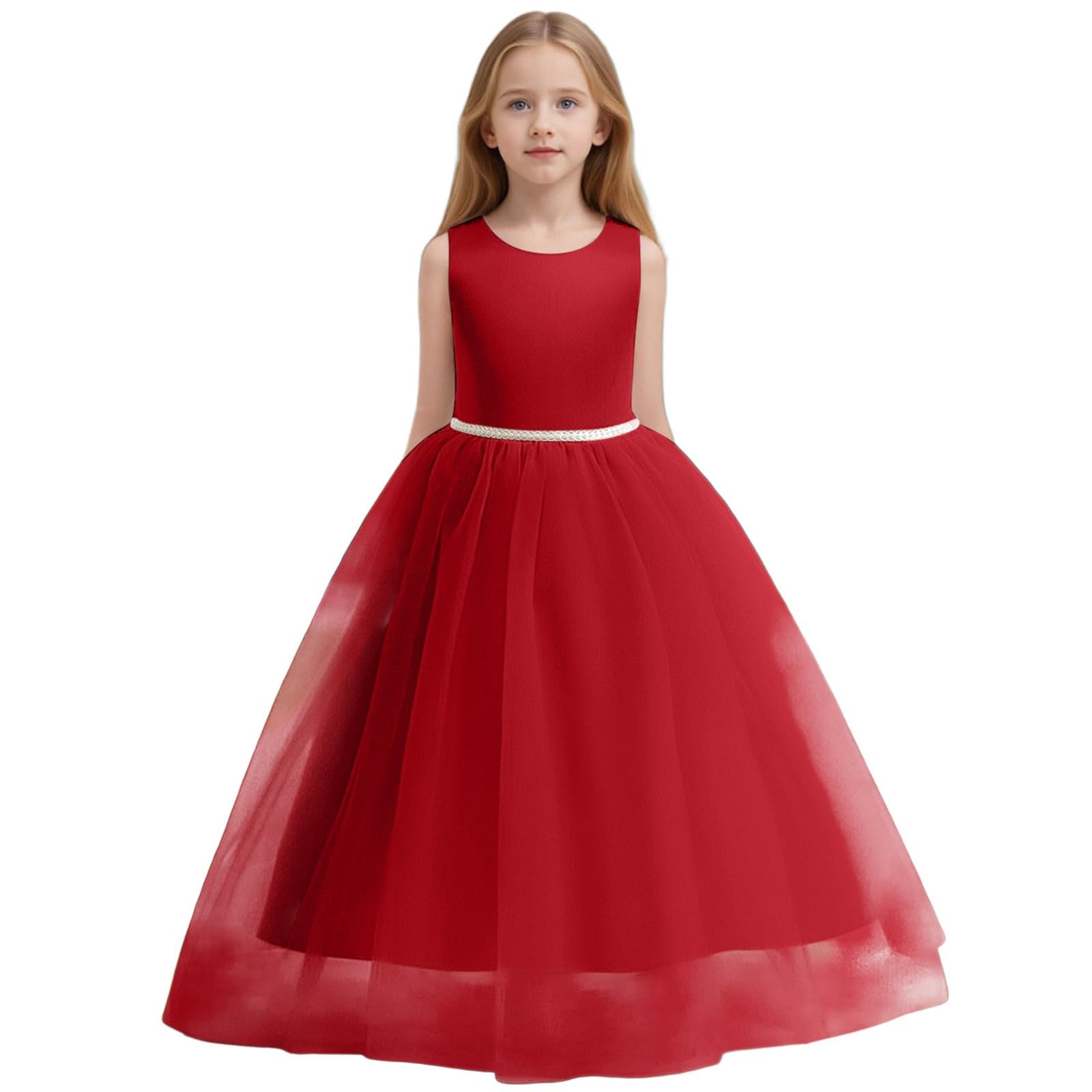 Vestido de satén para niñas de Flores, para Bodas, con Perlas y Lazo, de Tul, Suave y Bordado, Ideal para Fiesta, Primavera Estilo Elegante