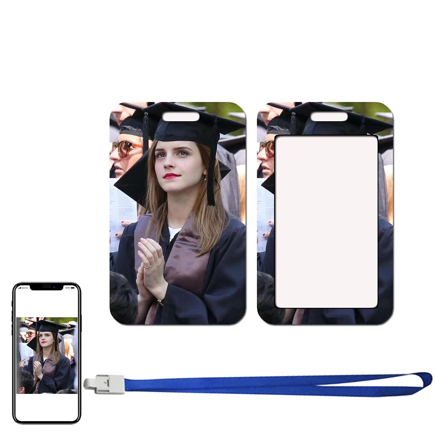 Personalized Engraved Picture Badge Holders , Custom Hard Plastic ID Card Holders Waterproof ID Holder with Neck Lanyards ID Badge Card Holders