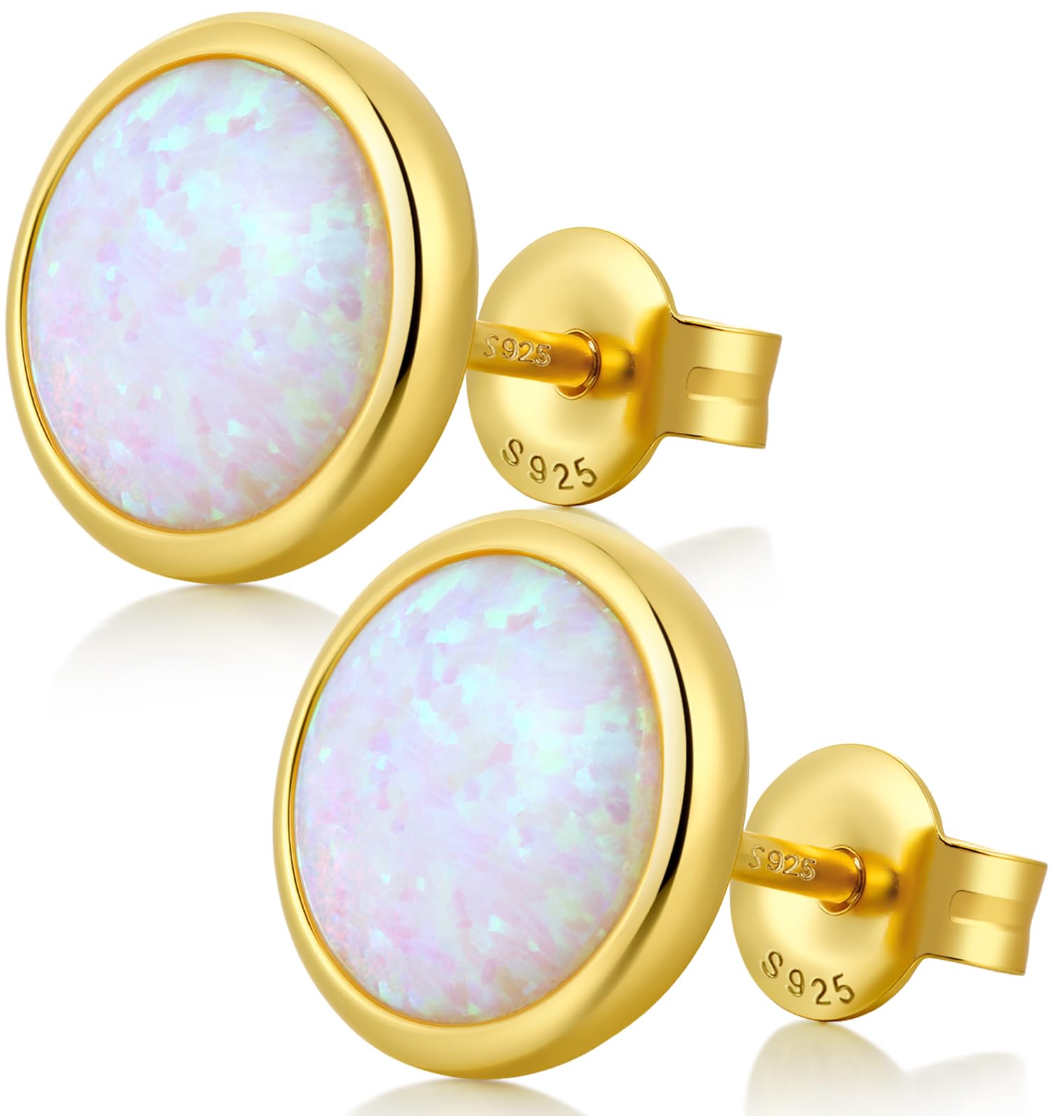 Oro Blanco 18K - Pendientes Hombre Mujer ópalo Plata Brillante Pendientes Hombre Mujer Plata De Ley s925 6-8mm