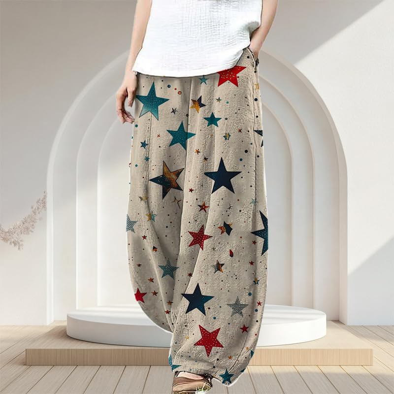 Fall Constellation Star Print Harem Pants Women Casual Elastic Waist Loose Comfy Yoga Wide Leg Pants with Pocket3