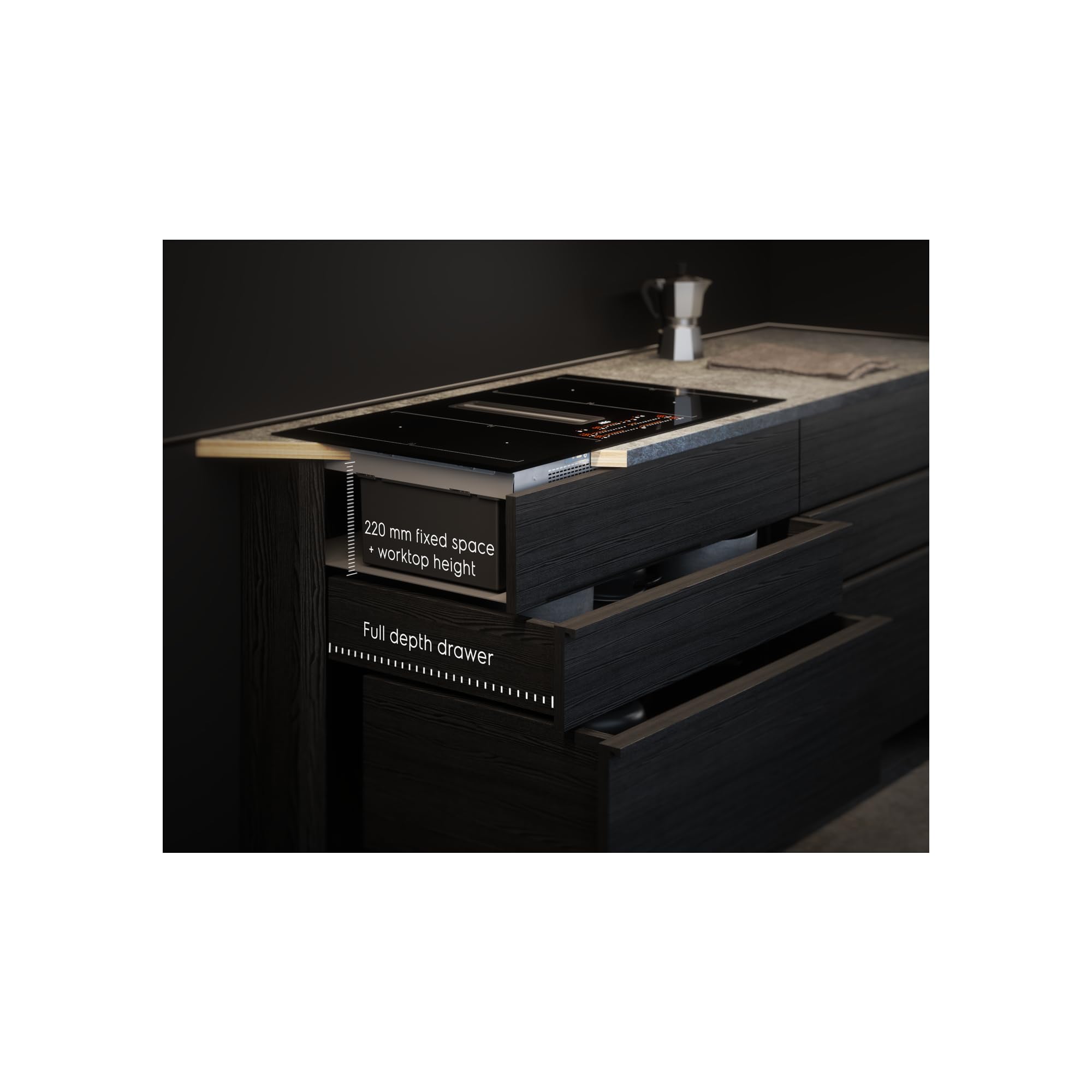 AEG Placa Inducción Extractora Integrado CCE84543FB, 80 cm, 4 Zonas Power, 1 filtro de carbón 2 en 1, función Puente, Desconexión automática, Bloqueo de seguridad para niños, Clase A+, Negro