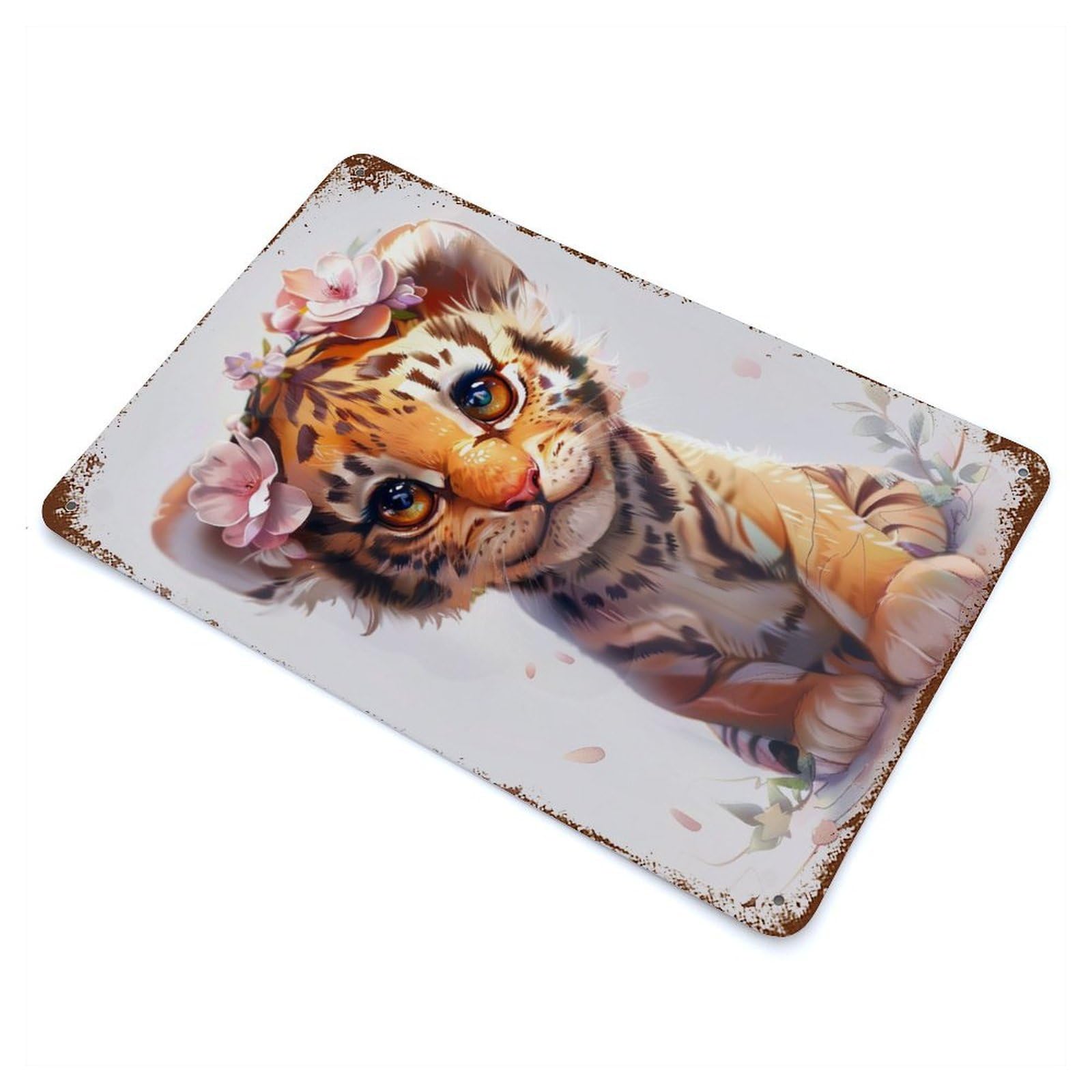 Tiger Flower Rustic Tin Plaque 11.8"x7.9", Novelty Wall Decor for Garage, Pub Or Kitchen