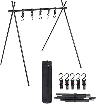 Amazon Rebornsun ランタンスタンド ランタンハンガー ハンガーラック ハンギングラック 収納ラック キャンプ用品 三角構造 安定 マグネットデザイン 自動吸着 組み立て簡単 最大耐荷重12 Kg 折り畳み式 コンパクト アルミ製 おしゃれ 軽量 持ち運び便利 5本可動フック