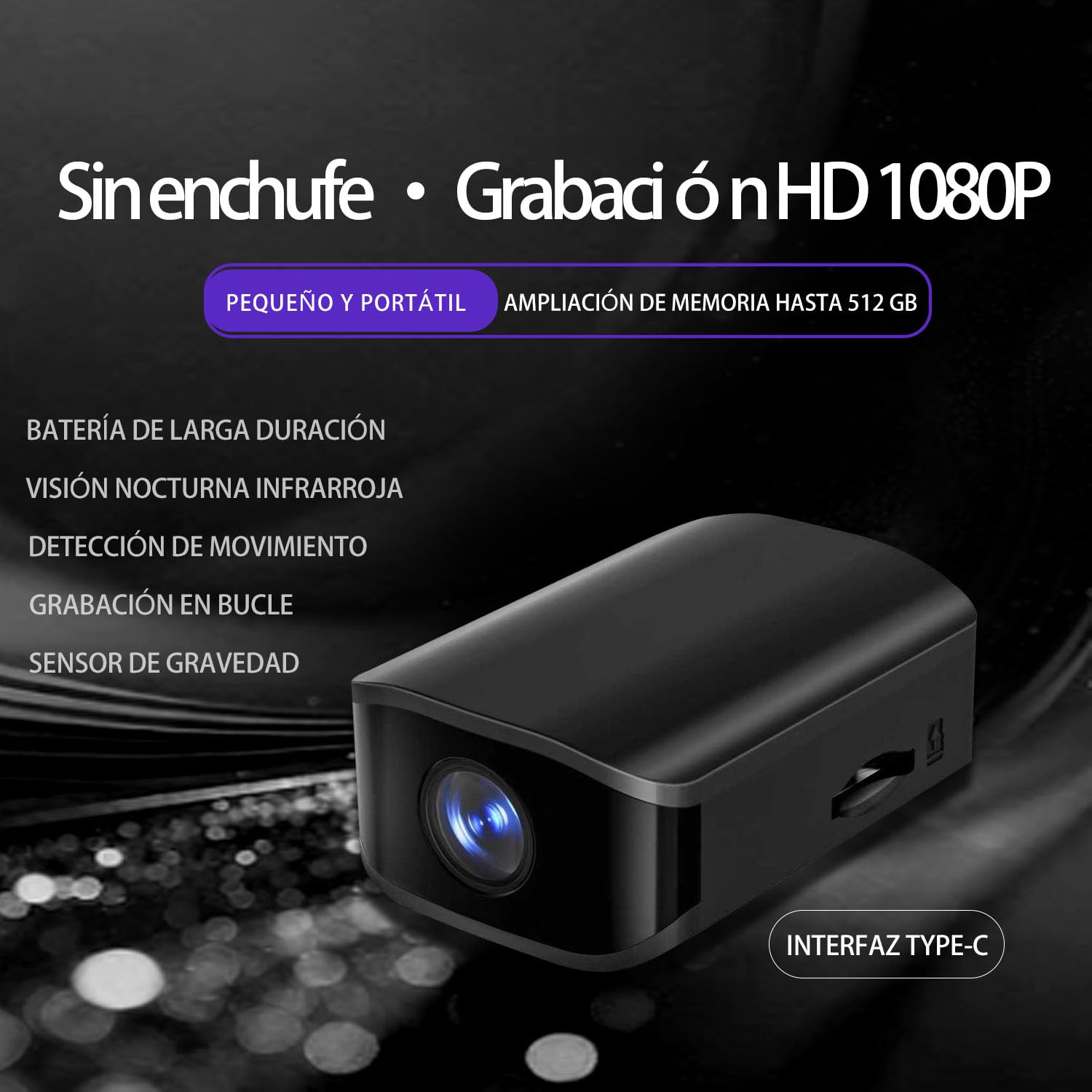 Mini Cámara de Niñera HD 1080P - Mini Cámara Espía - Detección de Movimiento, Grabación en Bucle, Visión Nocturna Automática, Sensor de Gravedad