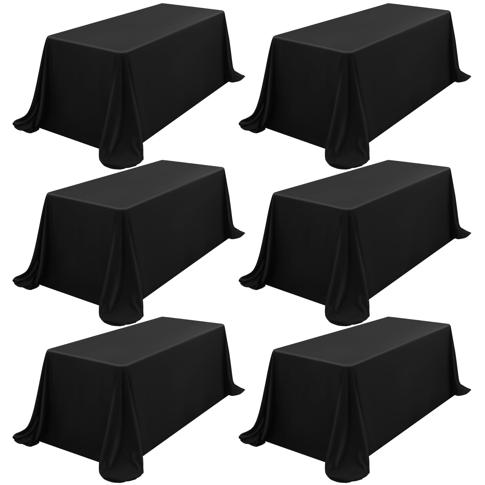 Paquete de 6 manteles rectangulares de 90 x 156 pulgadas, mantel de poliéster negro para mesas de 8 pies, tela lavable, resistente a las manchas y a las arrugas, para bodas, fiestas, banquetes, cocina