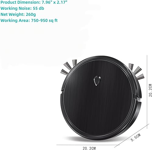 Miniatura 5 de Aspiradora robótica, robot aspiradora, prevención avanzada de obstáculos, diseño delgado, ideal para pelo de mascotas, suelo duro, alfombra (negro 1)