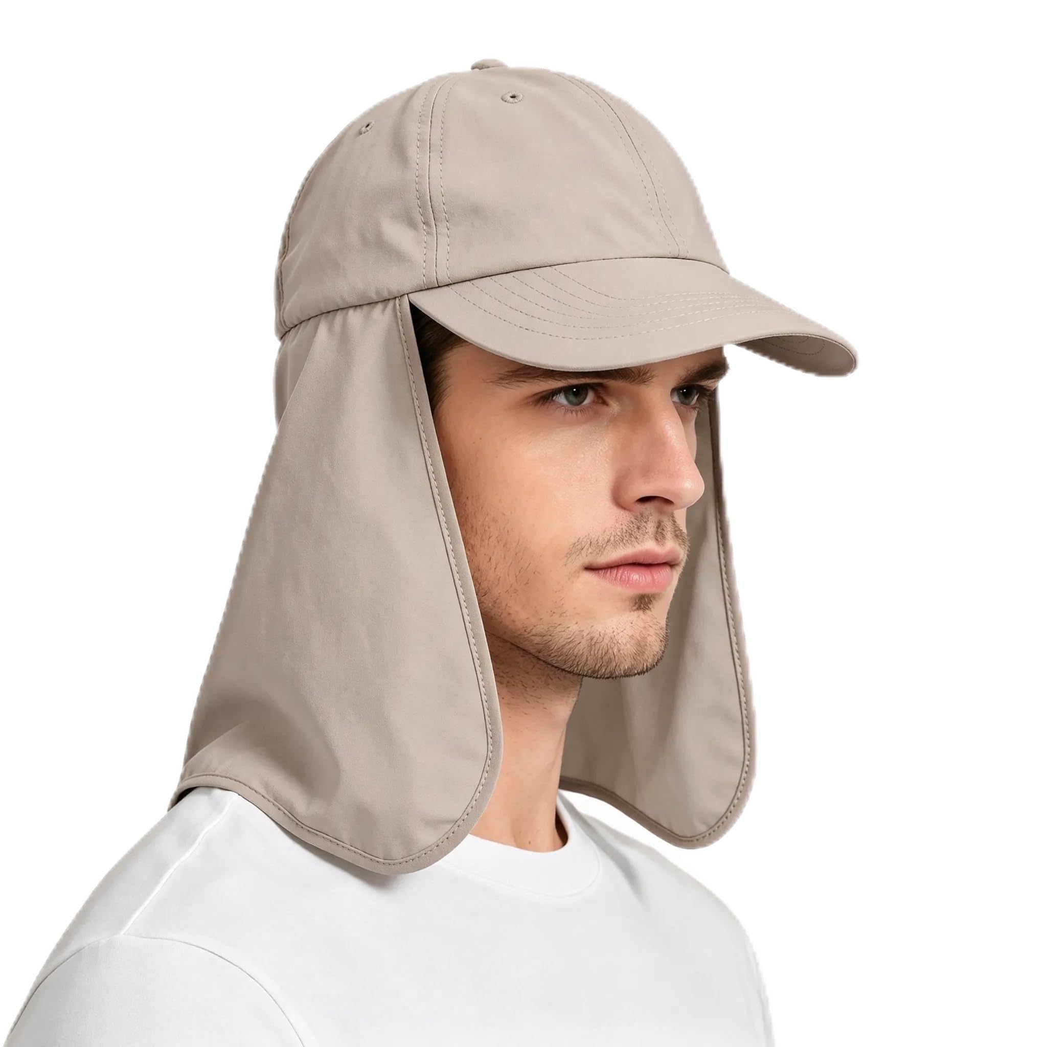 Sonnenhut für Herren/Damen mit UV-Schutz breite Krempe Safari Wandermütze mit Nackenklappe Abdeckung