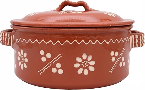 Miniatura 7 de Olla de cocina de arcilla esmaltada de cerámica portuguesa con tapa, cazuela de terracota (5 cuartos de galón)