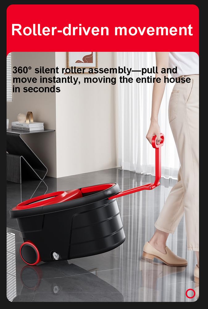 Fregona y Cubo giratorios de 360° con Ruedas, Sistema de fregona | Mango ajustable de acero inoxidable, 4 recambios de cabezal de repuesto de microfibra, limpieza del hogar
