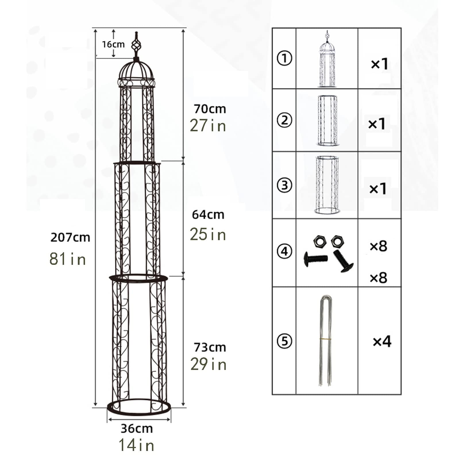 Arceau à rosier Arche de Jardin,Support tuteur métal Colonne,Tuteur Obélisque de Jardin Pieu Tuteurs Plantes Bâtons Treillis,Supports pour Plantes Grimpantes,Fleurs,D'arbustes et de Légumes